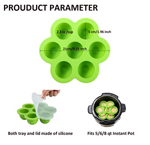 Egg Bites Molds for Instant Pot Accessories by ULEE - Fits Instant Pot 5/6/8 qt Pressure Cooker, Silicone Steamer with Handles Included to Make the Mold Removal Easier (Green) - Thumbnail 4