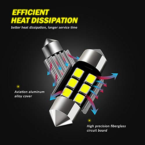 AUXLIGHT DE3175 DE3021 DE3022 3175 31MM 1.22"Festoon Canbus Error Free LED Interior Light Bulbs 6000K Xenon White, Super Bright 6SMD Chips for Dome Map Door Courtesy License Plate Lights (Pack of 6)