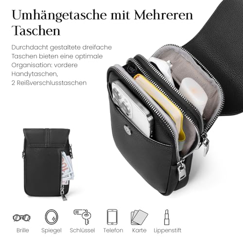 befen Genuine Leather Mobile Phone Case for Hanging, RFID Blocking Mobile Phone Shoulder Bag, Women's Small Handbag, Leather, Mobile Phone Case with Purse for Hanging, Crossbody Bag with Adjustable