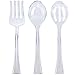 Lillian Clear Plastic Serving Utensils, Party Assorted Disposable Set, Pack of 3 (1 Spoon, 1 Slotted Spoon, 1 Fork) Clear, 12