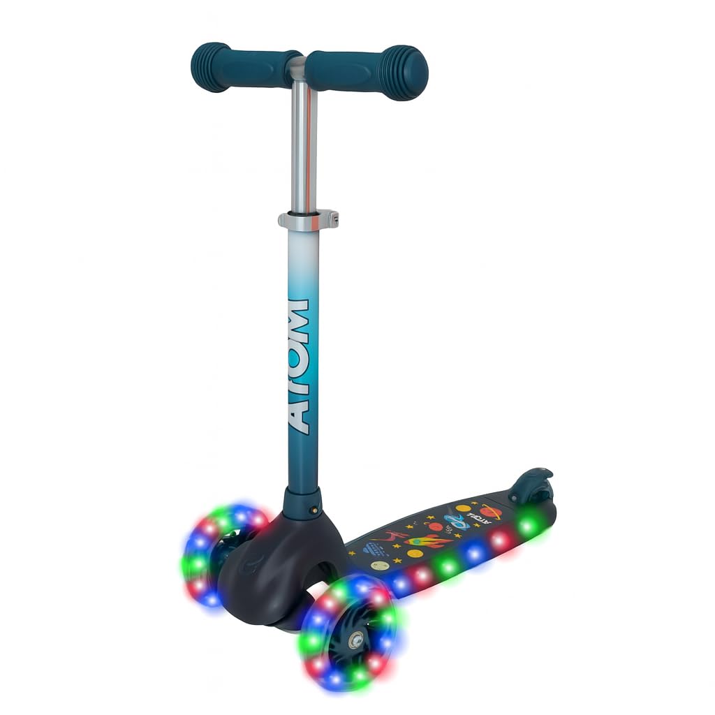 ATOM Eclipse Solar Space Light-Up 3-Wheel Scooter for Kids Ages 3–12 | LED Kick Ride-On with Adjustable Handlebar | Tri-Wheel Push Scooter for Boys & Girls. Tassels detachable.