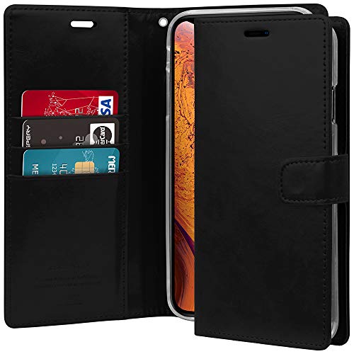 iPhone Xs Max Case [Slim Fit] Goospery Blue Moon Diary [Card Slots] PU Leather Wallet Case [Drop Protection] Stand Flip Cover [Magnetic Closure] for Apple iPhone Xs Max (2018) - Black, IPXSP-BLM-BLK