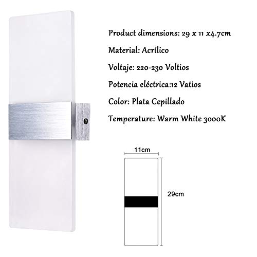 Yafido 4 stuks wandlampen voor binnen, led-wandlamp, 12 W, acryl wandverlichting, modern up-down, warmwit, 3000 K, voor… - Afbeelding 3