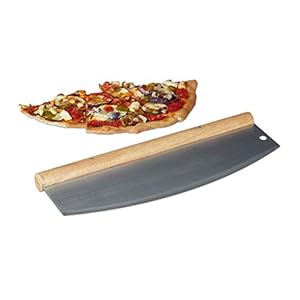 Relaxdays Pizza weegmes, roestvrij staal pizzasnijder met houten handvat, 1 lemmet met beschermhoes, H x B x : 12 x 35…