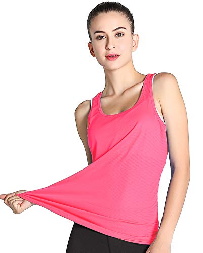 Fastorm Women's 2 Pack Running Tank Tops for Women Active Racerback Dry Fit Tank Top Cerulean Blue-Neon Pink L