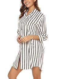 Camisón de noche para dama, manga 3 4, con botones, a rayas, tallas S-XXL