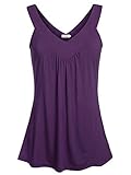 Women Sleeveless Tunic Top Pleated V Neck Tanks Vest Purple L