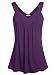 Women Sleeveless Tunic Top Pleated V Neck Tanks Vest Purple L