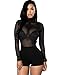 Biz Simple Womens Mock Neck Long Sleeve Mesh Short See Through Jumpsuit Romper