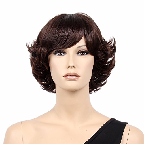 STfantasy Womens Pixie Wig Black Ombre Brown Short Curly Layered Cospaly Party Human Hair 13"