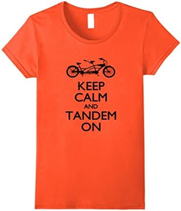 Womens Funny Tandem Bike T-Shirt Keep Calm and Tandem On Cycle Tee Large Orange