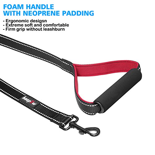 haapaw Two Dog Leash Coupler - 2 Dog Leash Tangle Free, Stretchable from 20 to 35 Inch - Comfortable Handle Dual Dog Leash for 2 Dogs with a Free Collapsible Dog Bowl (Black/red)