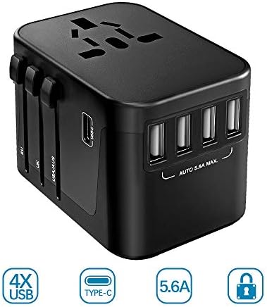 Travel adapter, Travel connector Worldwide Universal socket adapter,Type C Power Adapter with 4 USB and AC socket supports HIGH SERVICE, International Electric Adapter for 200 + countries