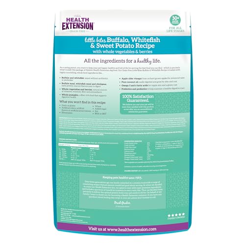HEALTH EXTENSION GRAIN FREE BUFFALO & WHITEFISH LITTLE BITES (1 LB / 0.45 KG) – SMALL KIBBLE FORMULA WITH OMEGA 3 & WHOLE FOODS FOR TEACUPS, TOYS & MINIATURE DOGS