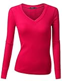 Doublju Womens Long Sleeve V Neck Thermal Tee Shirts