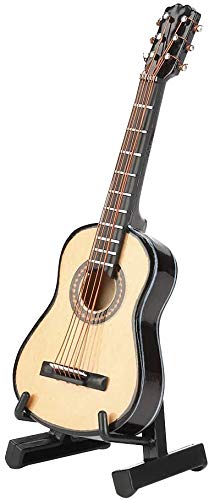 HEEPDD Miniature Guitar, 10cm Wooden Model with Stand, Home Office Display, Festival Gift, Birthday Present for Music Lovers Kids Adults