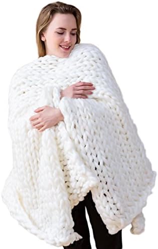 ACARPO Chunky Knit Blanket Handwoven Wool Yarn Knitting Throw Bed Sofa Super Warm Home Decor White 40"x59"