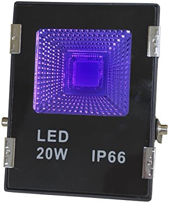 forpow Powerful 20W UV Blacklight ultraviolet LED flood light IP65 waterproof for parties, poster paint lighting, glow in the dark and special effects, metal housing, black (20W)
