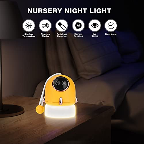 Cute Night Light for Kids Room, Rechargeable Portable Nursery Lamp, Night Light for Baby Bedroom, Multifunctional Wake Up Light, Star Projector Light & Timer Clock, Birthday Gift for Boy and Girl