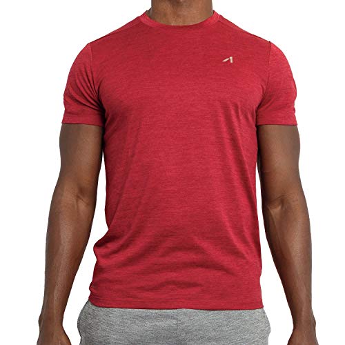 Alive Men's Tee Shirt Active Quick Dry Workout Short Sleeve Shirts Crew Neck (Coach Red Heather, Medium) - Thumbnail 7