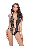 Oh la la Cheri Women's Lace Crotchless Teddy with Rhinestone Details, Black, One Size 3182-Black-One Size