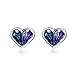 AOBOCO Sterling Silver Blue Purple Heart Earrings, Crystals from Austria, Hypoallergenic Stud Earrings, Anniversary Birthday Jewelry Gifts for Women - Your Prisoner of Love Series