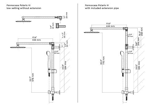 Polaris III Retrofit Rain Shower System, 3-Setting Handheld Shower Combo with Slide Bar, 8" Low Profile Shower Head, 9" Vertical Extension Pipe (Matte Black)