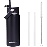 18oz Kids Insulated Water Bottle - Stainless Steel Water Bottles for School Boys/Girls Flip Top Leak Spill Proof Vacuum Metal Cups BPA Free Thermos (Dark black, 18 Ounces)