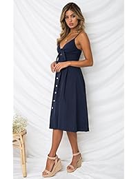Yidarton - Vestido de verano para mujer, con correa de espagueti, con botones delanteros, sexy, sin espalda