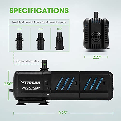 VIVOSUN 400GPH Submersible Pump(1500L/H, 15W), Ultra Quiet 4in1 Water