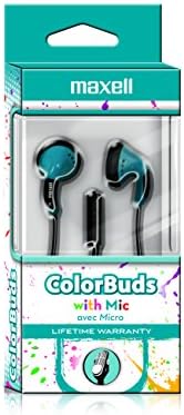Maxell 199711 Comfortable Lightweight Design Dynamic Sound Reproduction Color Buds with Hands-Free Built-In Microphone - Blue