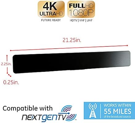 Ge Ge Pro Bar Black Indoor Tv Antenna Modern Design Tv Antenna For Entertainment Center And Home Decor Digital Hdtv Antenna Smart Tv Compatible 4k 1080p Vhf Uhf Coax Cable Amplifier 33691