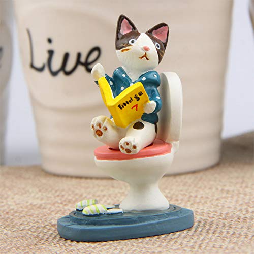 image for VT BigHome 1pc Kitten Sitting Toilet Miniature Figurine Cartoon Cat Fi