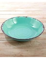 Kitchen: Rustic Melamine Serving Bowls. Vintage Distressed Tableware. Green. oversized vintage style Bowl.