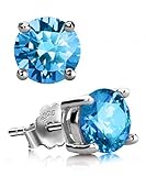 UHIBROS Sterling Silver Birthstone Stud Earrings Round Cubic Zirconia Diamond December for mother Girls