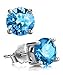 UHIBROS Sterling Silver Birthstone Stud Earrings Round Cubic Zirconia Diamond December