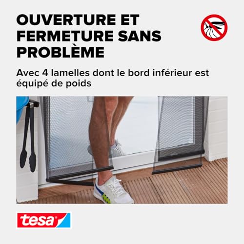 Insect Stop Lamella STANDARD pour Portes - Rideau 4 Parties de Filets Anti-Moustiques avec Bandes Auto-Agrippantes - Sans Perçage - Blanc, 95 x 220 cm