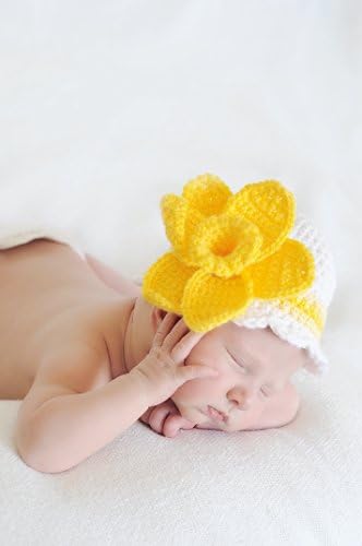 Handmade Girls Crochet Daffodil Hat Flower Beanie Spring Flower Hat