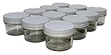 North Mountain Supply 4 Ounce Glass Regular Mouth Mason Canning Jars - With Metal White Safety Button Lids - Case of 12