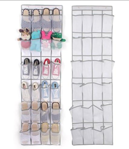 Senswalan Over The Door Shoe Organizer 24 Pockets Large Mesh Pockets Hanging Shoe Bag Shoe Shelves Mesh Pockets, (white)
