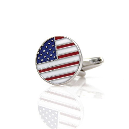 Jonline24h 2pcs Men's American US Flag Shirts Cufflinks, Wedding, Color Blue Red White, 1 Pair Set
