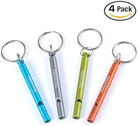Emergency Survival Aluminum Whistle Key Chain for Referee Hiking Camping Climbing (4 Pack)