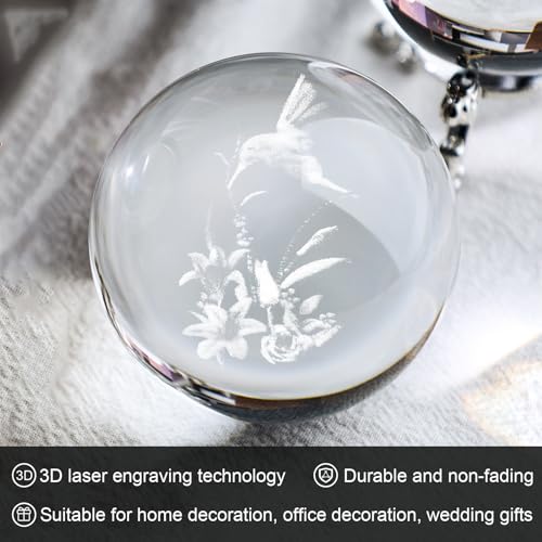 FUTUREPLUSX Crystal Ball with Stand, 3D Hummingbird Crystal Ball Glass Sphere for Home Weeding Decor 2.4\