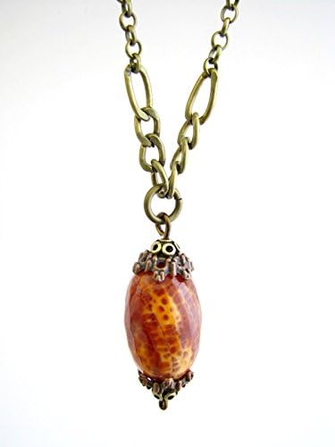 Red Fire Agate Long Gemstone Pendant Necklace Large Stone Jewelry Semi Precious