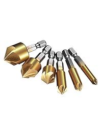 Baban Juego de brocas de 6 unidades con vástago hexagonal de 1 4 pulgadas HSS, 5 aristas de corte, avellanadas, de 90 grados para madera, brocas de cambio rápido 6 mm-19 mm