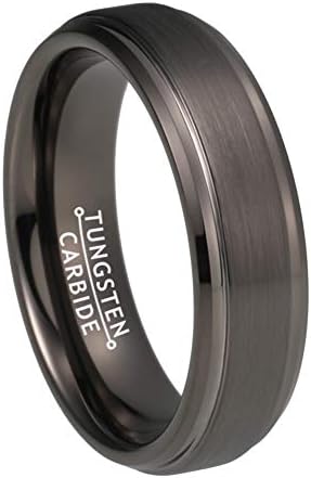 6mm Tungsten Carbide Rings for Men Women Wedding Band Gunmetal Plated Step Beveled Edges Burhsed Finish Comfort Fit