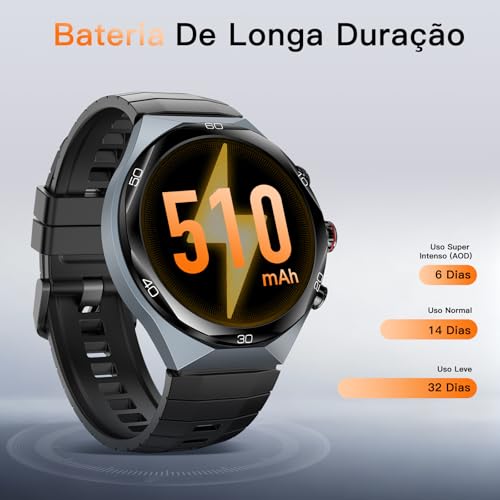 Relógio Smartwatch Kieslect AI 1,46" AOD GPS Relógio Bluetooth Chamadas sem atrasos Smart Watch para homens Mostrador de vídeo Bateria com duração de 14 dias Resistente à água 5ATM
