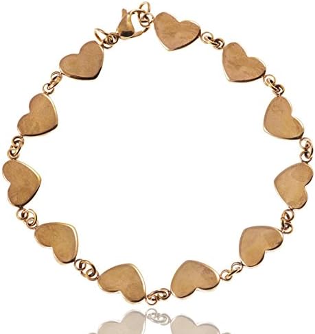 Julie Jewelry | Stainless Steel Heart Link Bracelet (8") (Pink)