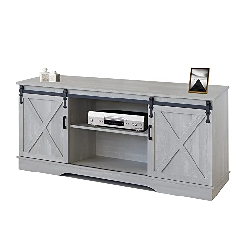 GHQME Sliding Barn Door Farmhouse TV Stand，58 Inch Storage Table，Wood