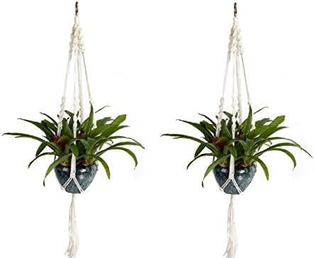2pcs/set Nylon Plant Hanger Macrame 4 Leg 47" for Indoor Outdoor Ceiling Deck Balcony Round and Square Flower &amp; Plant Pots , White Nylon Rope